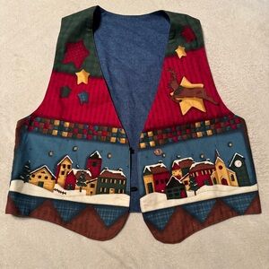 Christmas Village Vest Reversible Handmade Santa Reindeer